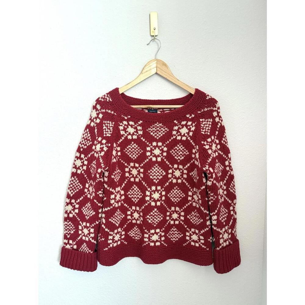 American Eagle Vintage Lambswool Hand Knit Fair Isle Sweater‎ Women’s Large Red